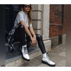 Dr. Martens White Leather Combat Boots with Black Lug Soles